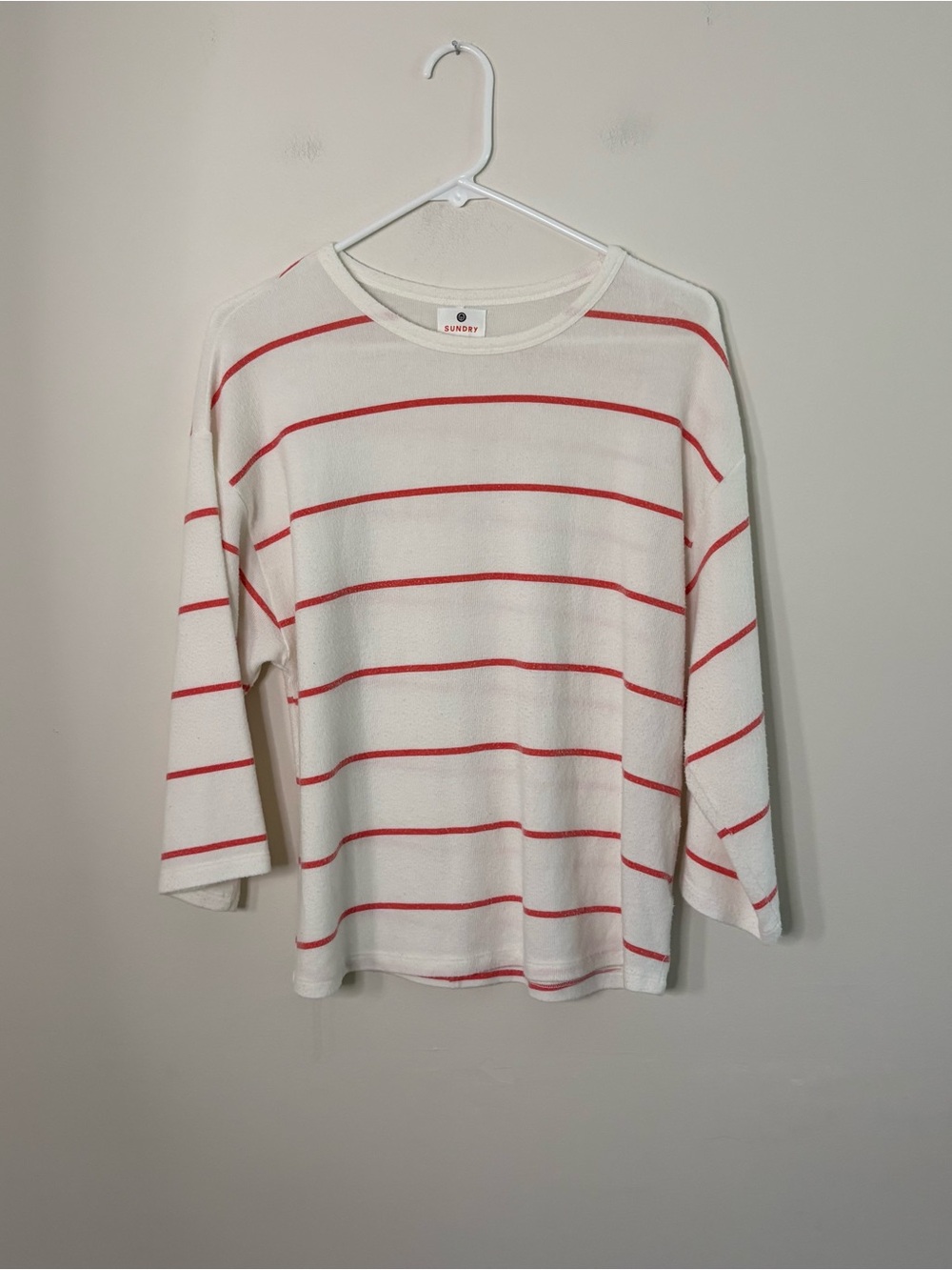 Sundry Women’s Size 2 Beachy Top White Pink Striped Coastal Vacation Soft U7